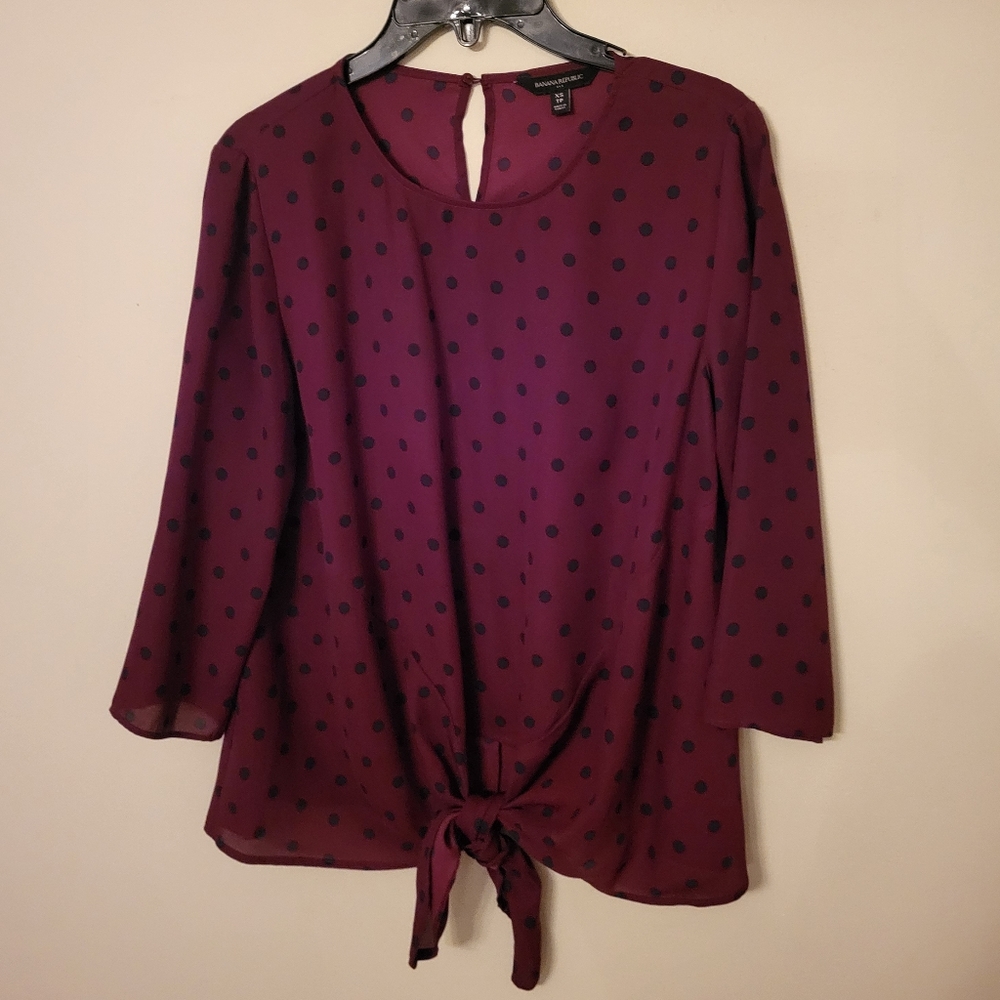Banana Republic tie front Polka Dot blouse